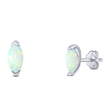 Art Deco Marquise Created White Opal Solid 925 Sterling Silver (8.7mm)